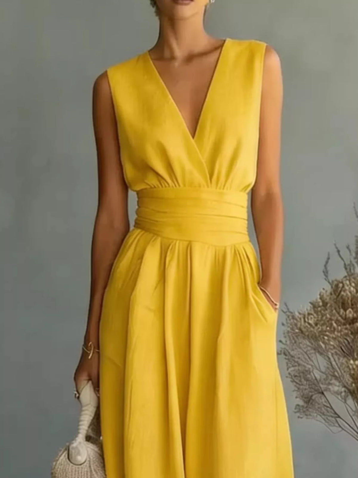 Sleeveless wide leg jumpsuit full length