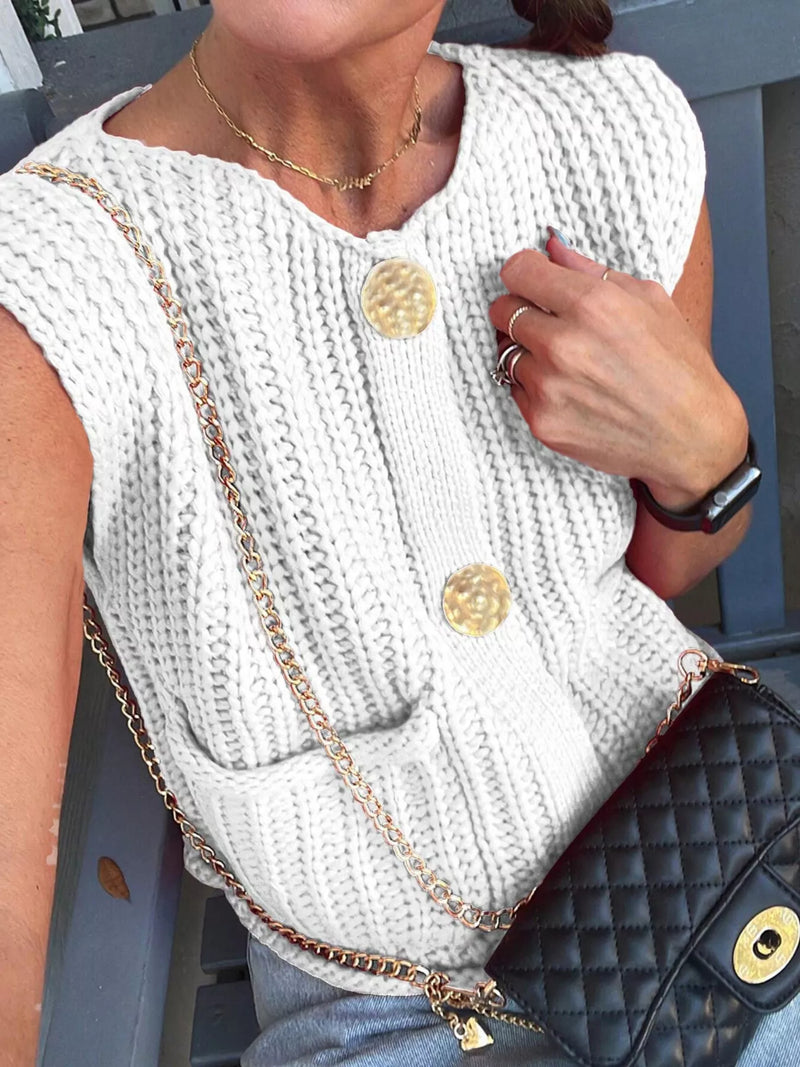 chunky knit button down sweater vest front view