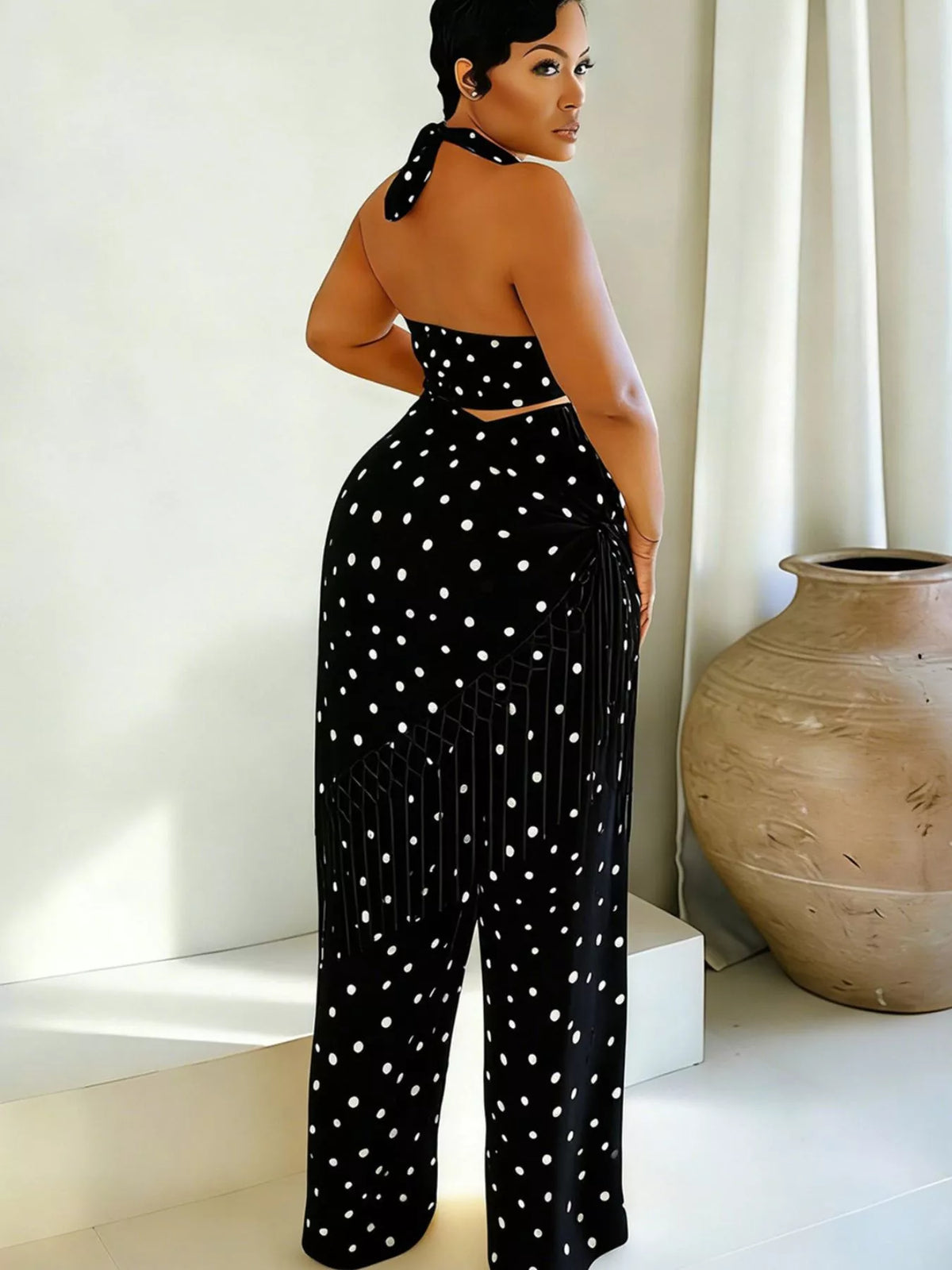 Polka Dot Halter Cami and Fringe Pants Set, view 10