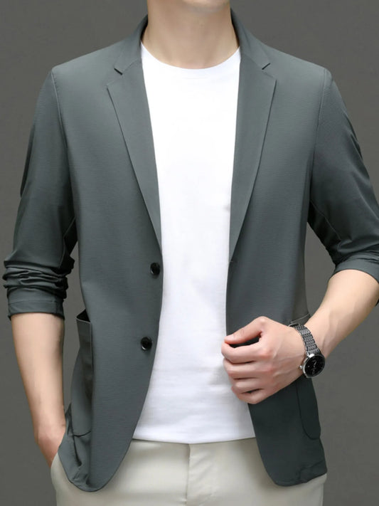 Men's Button Up Long Sleeve Blazer Gray Green - Fashorio