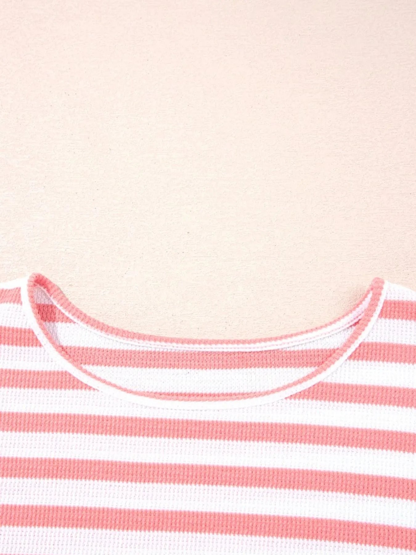 Striped Long Sleeve Ribbed Blouse - Fashorio