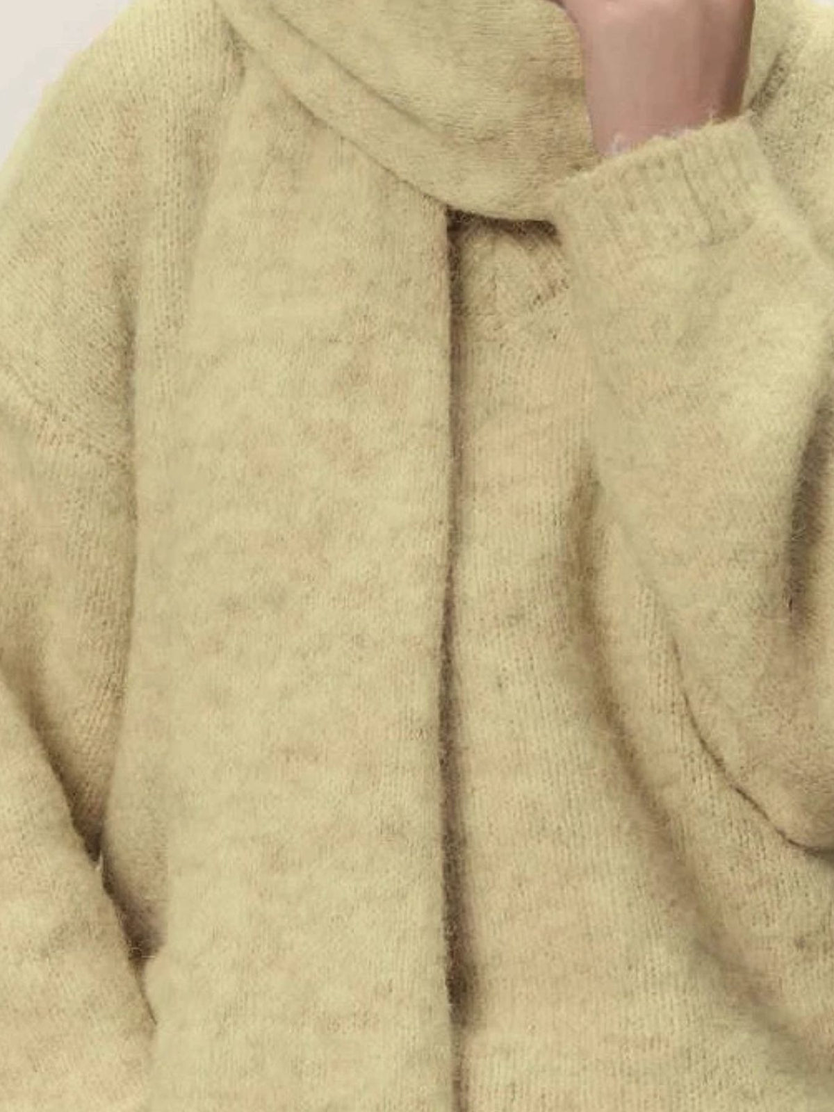 Oversized V Neck Dropped Shoulder Sweater with Scarf, view 11