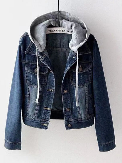Full Size Button Up Drawstring Hooded Denim Jacket Plus Size - Fashorio