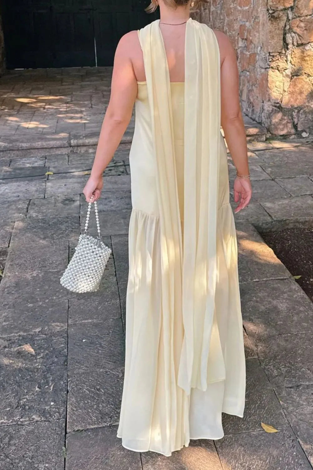 Adjustable strap maxi cami dress with matching scarf, front view