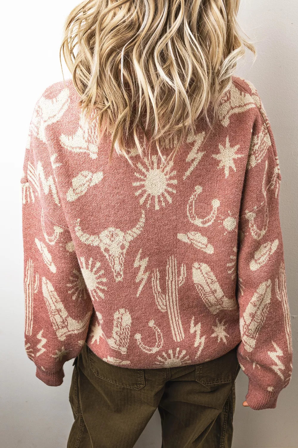 Western Graphic Ribbed Round Neck Sweater styled look