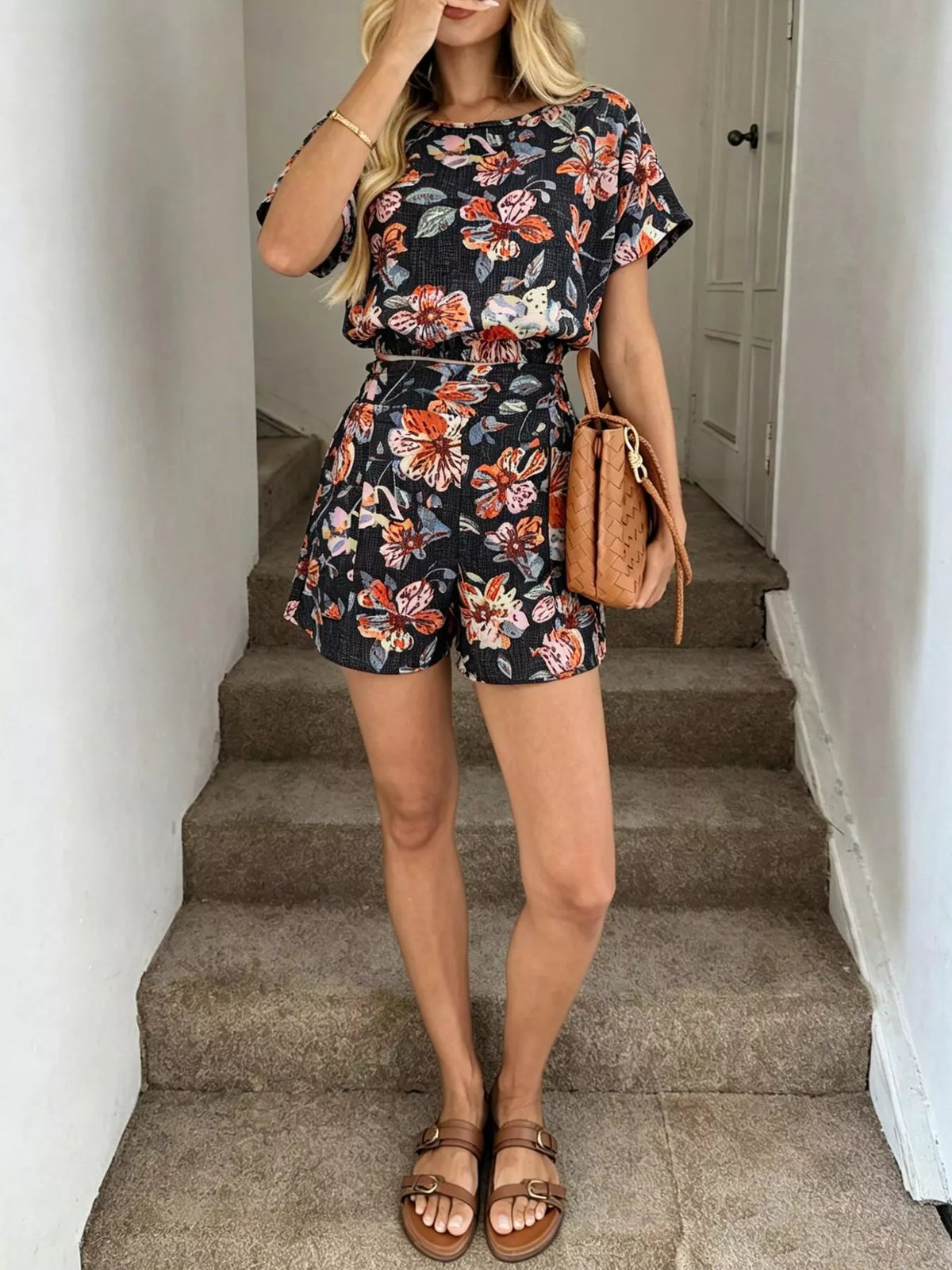 Floral print two piece set side view