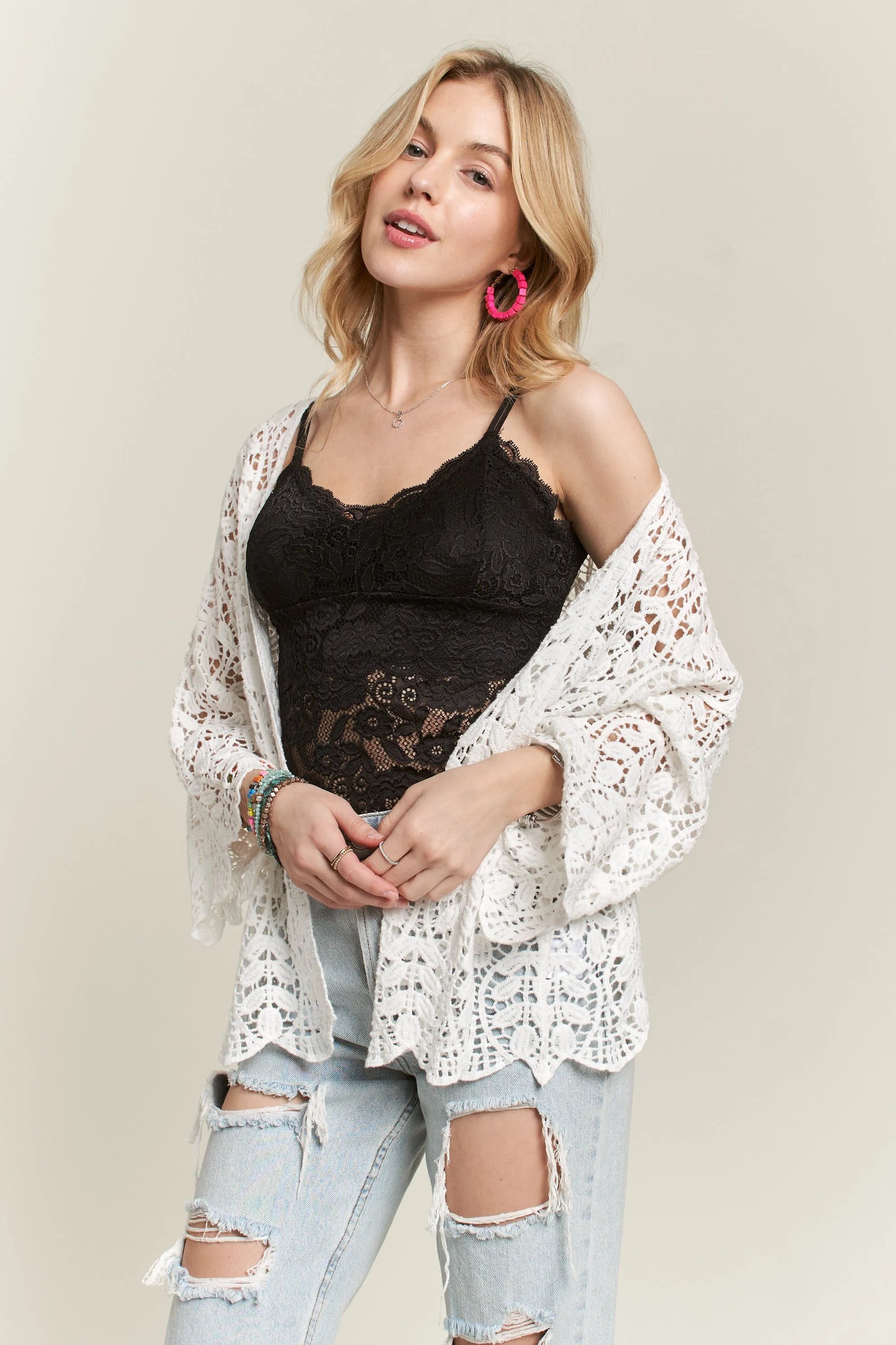 ADORA Leaf Pattern Crochet Cardigan - Fashorio