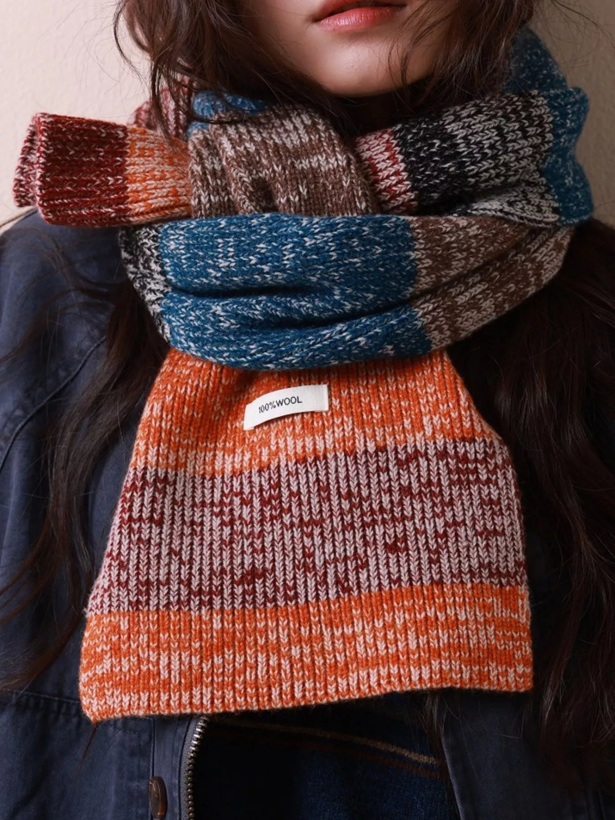 Knitted wool scarf laid flat