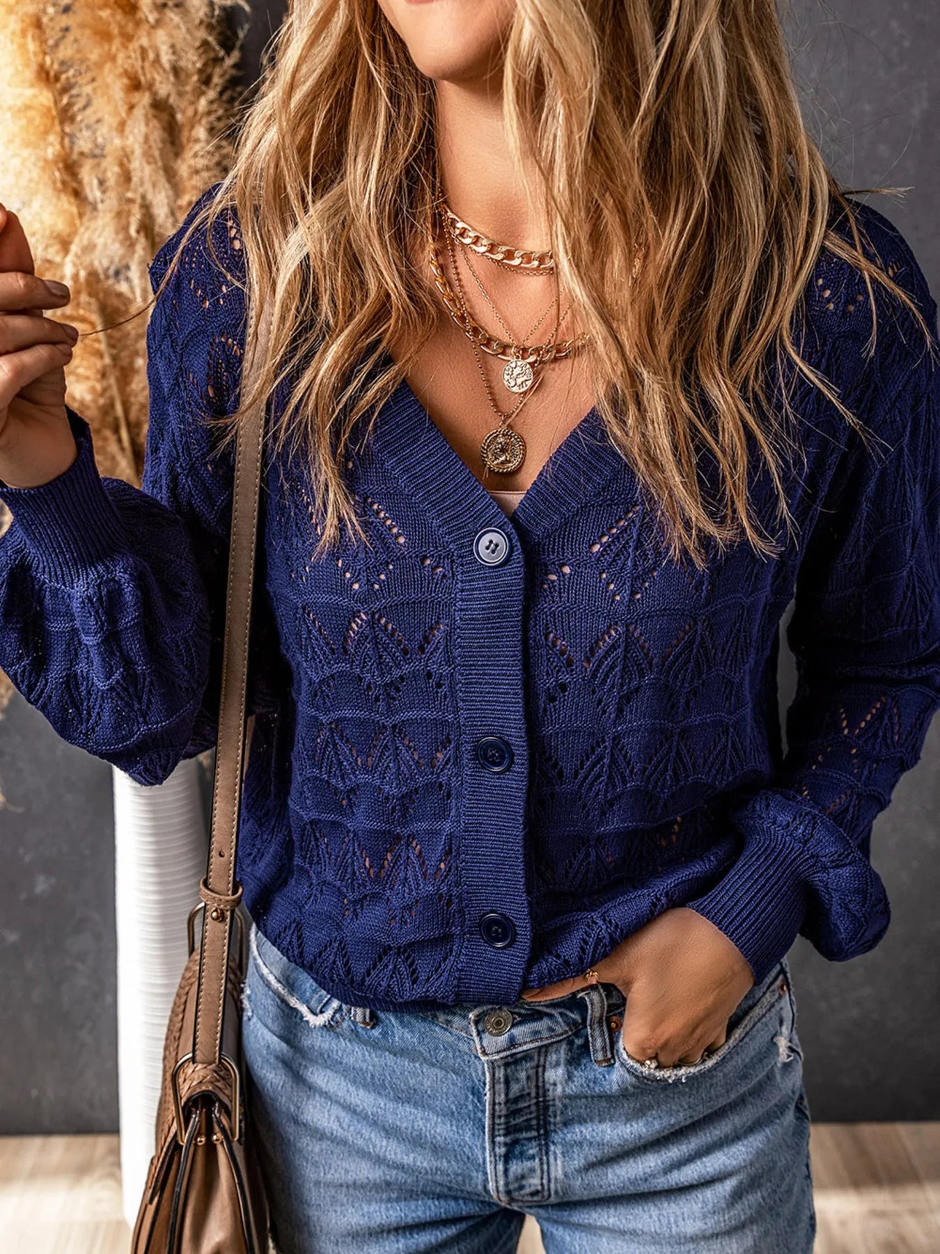 Buttoned Front Openwork Cardigan - Fashorio