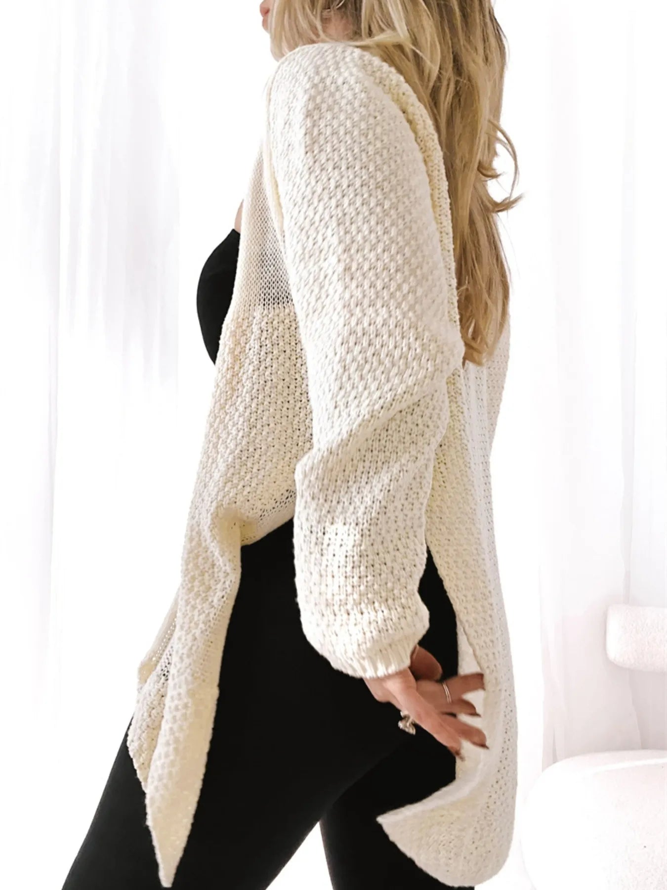 Oversized Knit Cardigan with Open Front Design - Fashorio