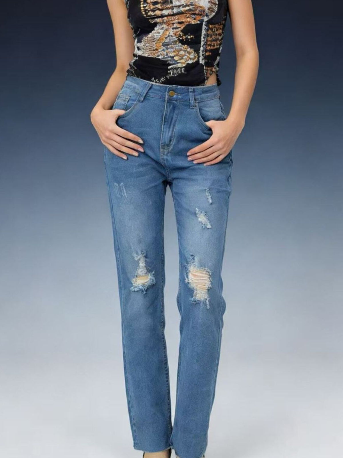 High Waist Distressed Jeans, view 7