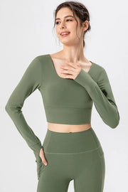 Square Neck Crisscross Active T-Shirt Matcha Green - Fashorio