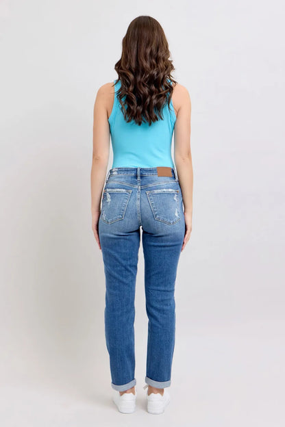 Judy Blue Full Size Button Fly Distressed Jeans with Pockets Plus Size - Fashorio
