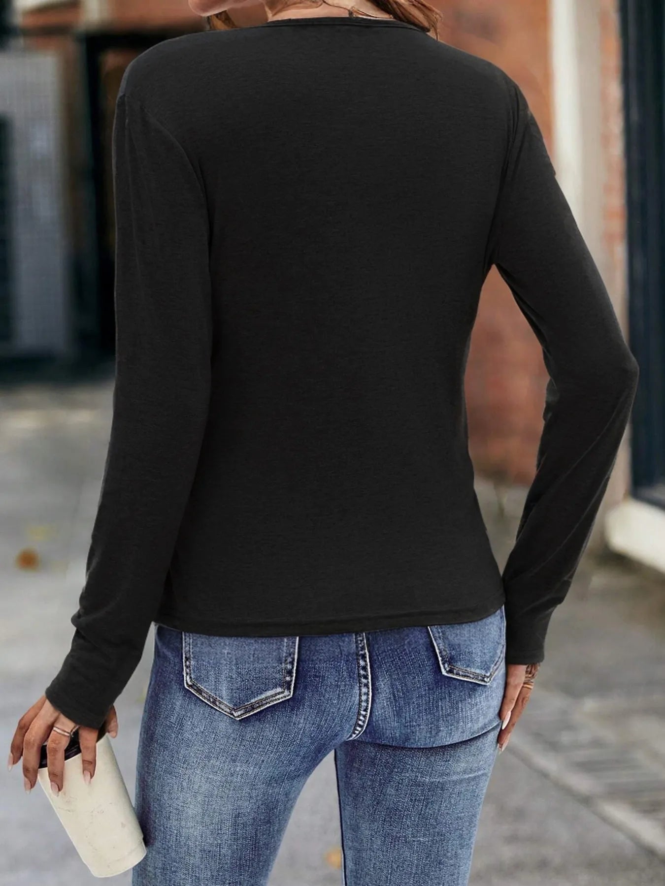 Ruched Surplice Long Sleeve T-Shirt - Fashorio