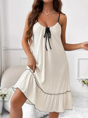 Full Size Tiered Ruffled Lounge Dress with Contrast Trim Plus Size White - Fashorio