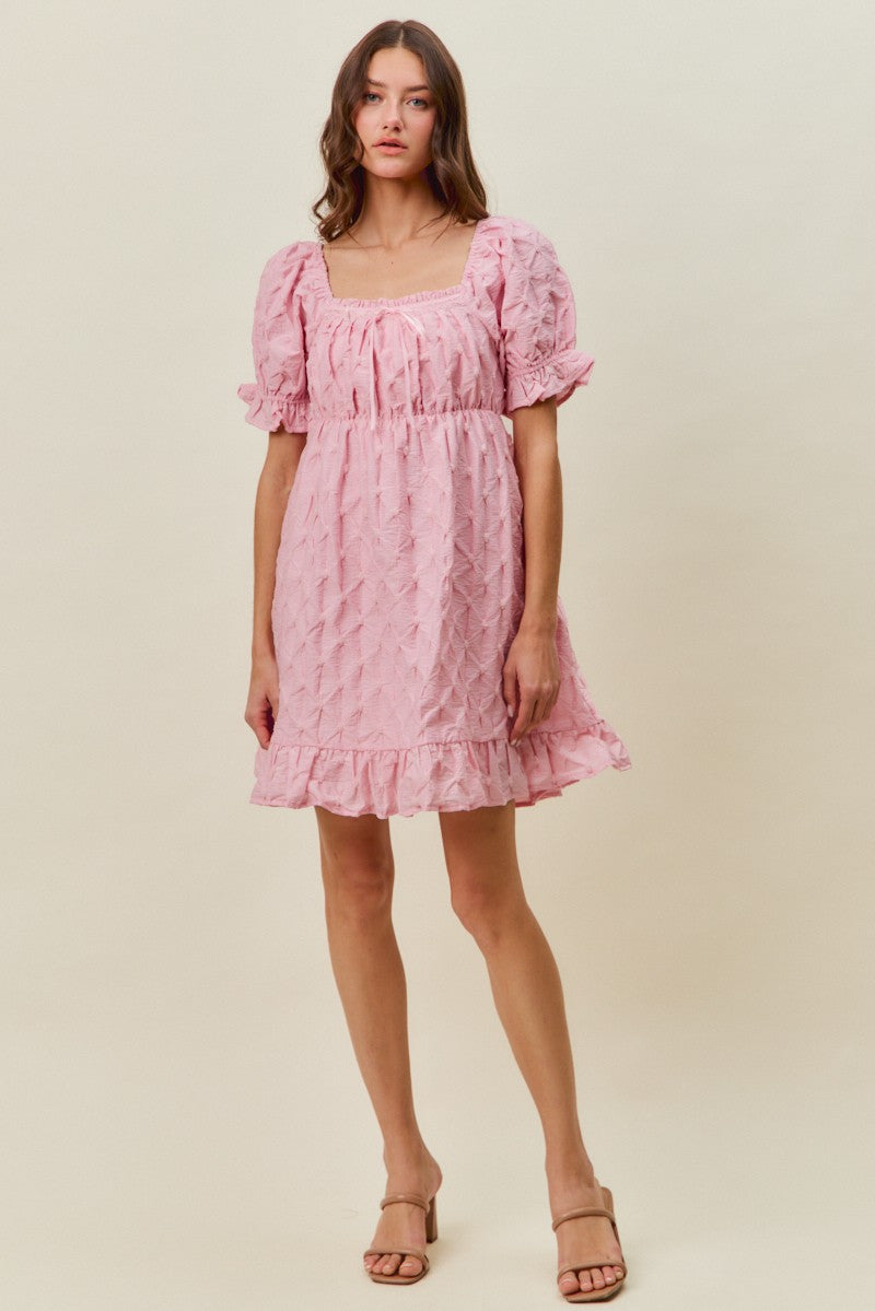 Textured Ruched Bust Mini Dress in Pink view 12