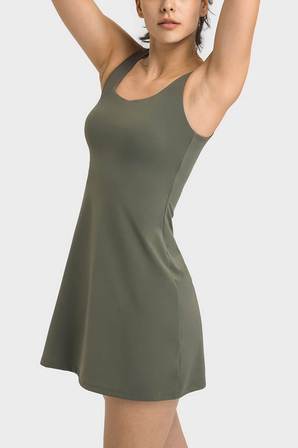 Square Neck Sports Tank Dress with Full Coverage Bottoms side view