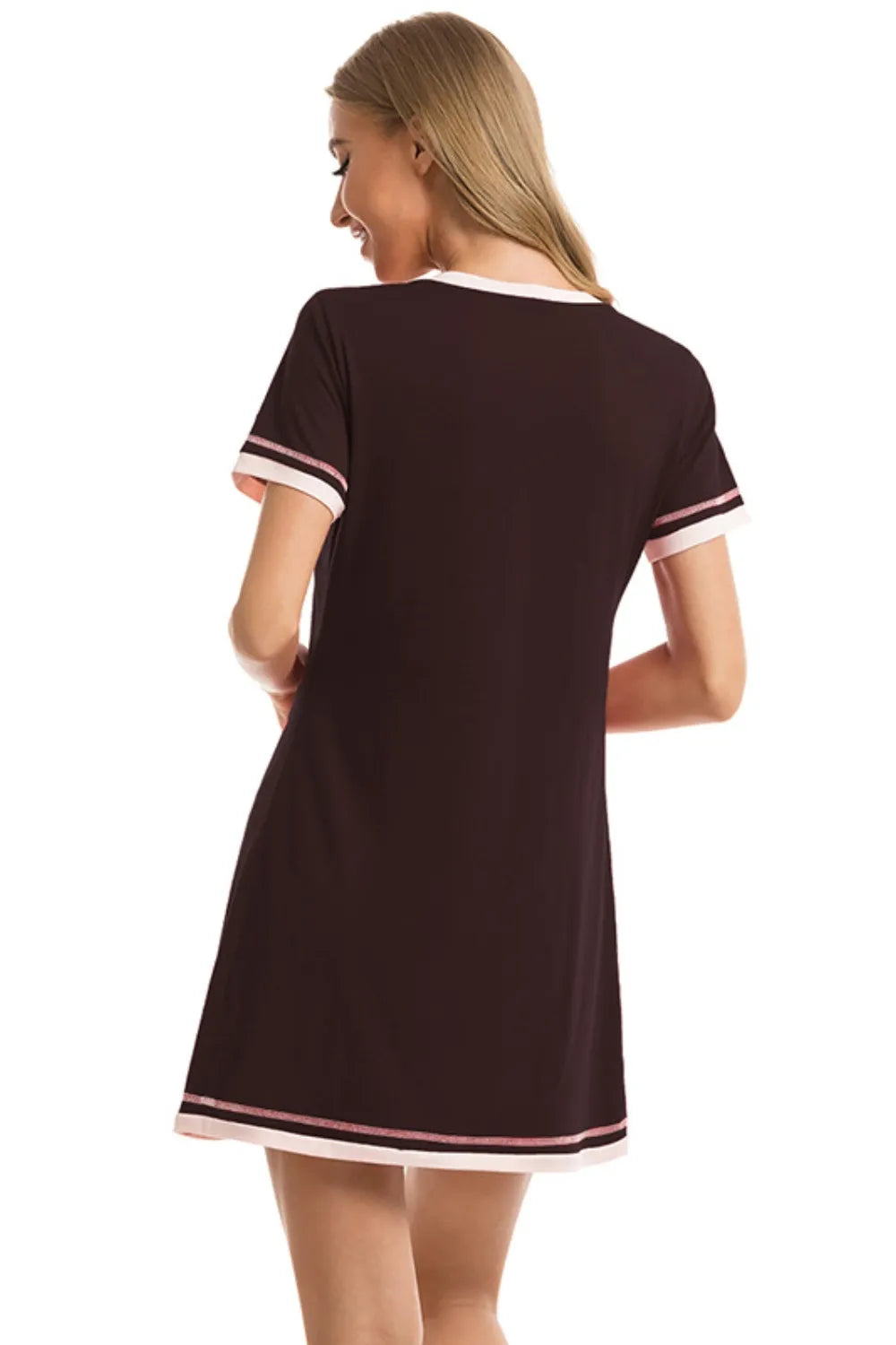 Contrast Trim Short Sleeve Lounge Dress - Fashorio
