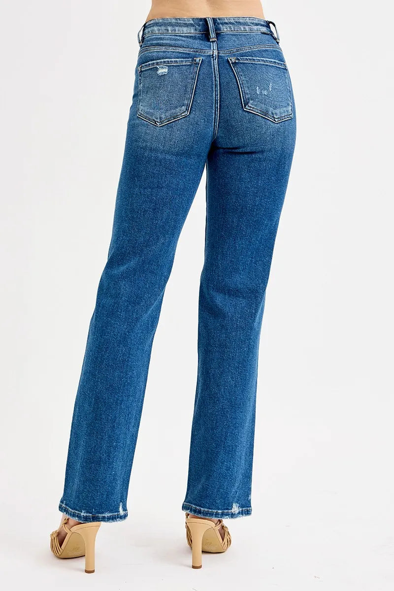 RISEN Full Size Tummy Control High Rise Straight Distressed Jeans Plus Size - Fashorio