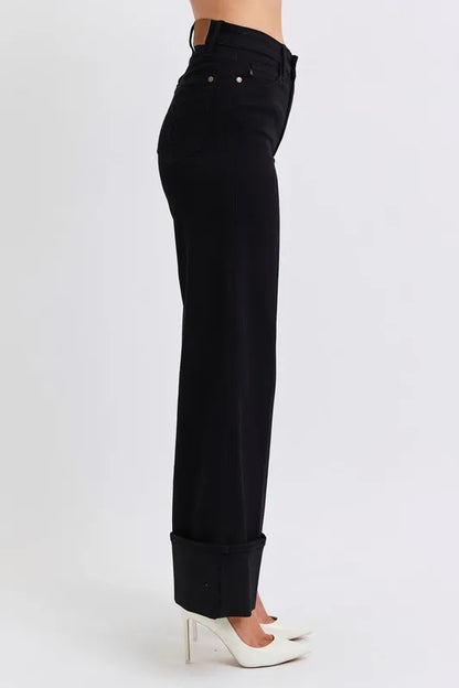 Judy Blue Full Size High Waist Reto Wide Leg W/ Cuff Plus Size - Fashorio