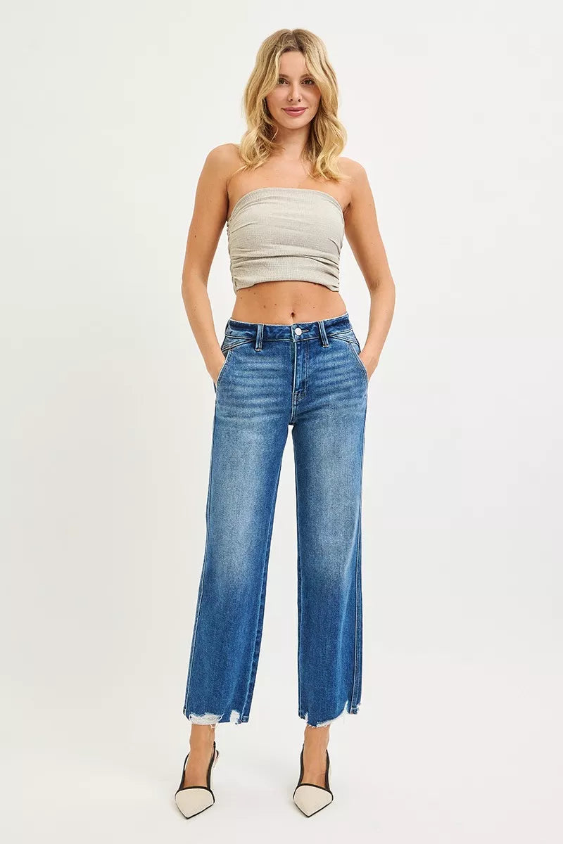 RISEN distressed hem ankle jeans full styling