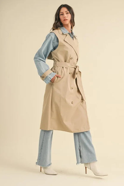 MABLE Layered Look Trench Coat With Denim Jacket - Fashorio
