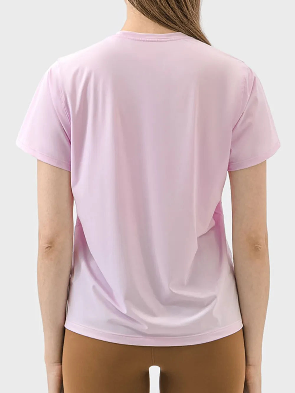 Slit round neck short sleeve active tee full length view