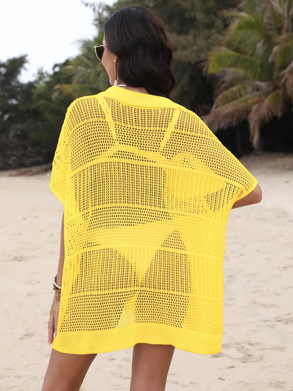 Hollow Out Collared Neck Cover-Up - Fashorio