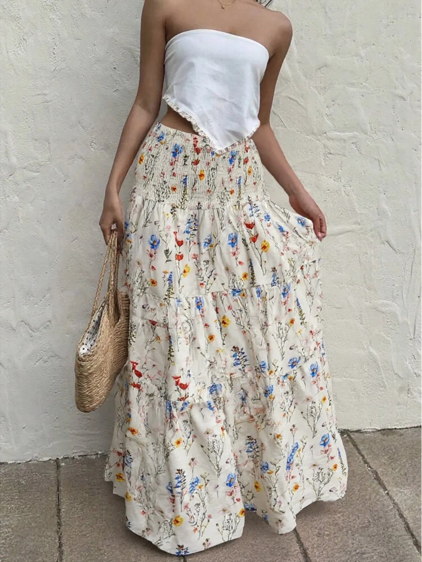Floral Tiered Maxi Skirt - Fashorio