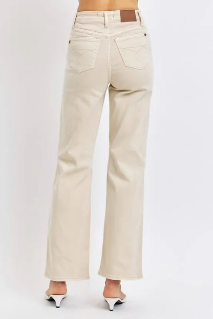 Judy Blue Full Size High Waist Distressed Wide Leg Jeans - Fashorio