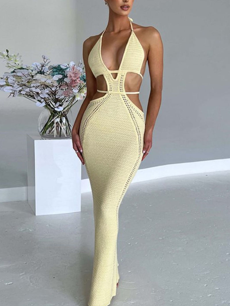 Halter neck cutout knitted maxi dress front view
