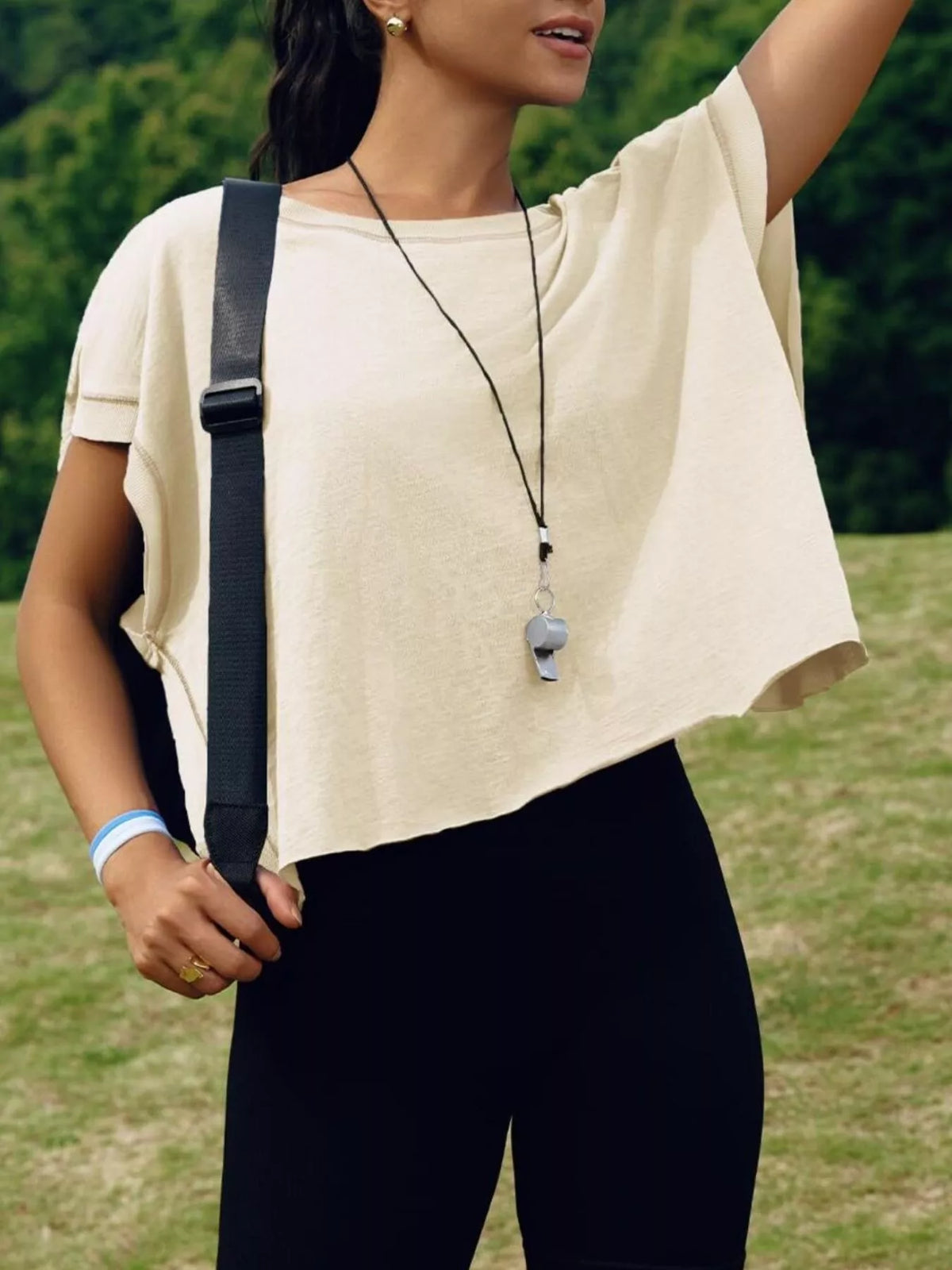 White cutout crisscross back short sleeve t shirt back view