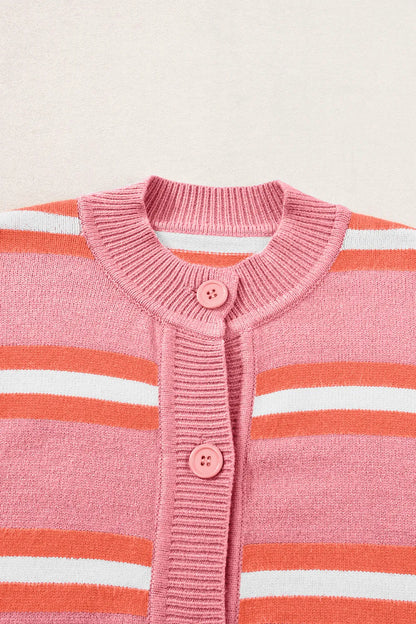 Striped Button Down Long Sleeve Cardigan - Fashorio