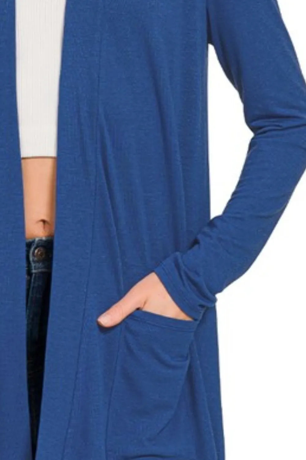 Zenana Slouchy Lightweight Open Front Pocket Cardigan - Fashorio