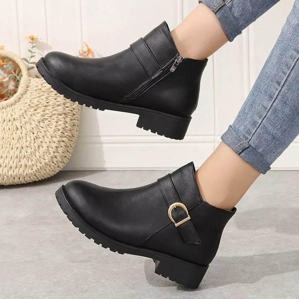 Buckle accent ankle boots side profile