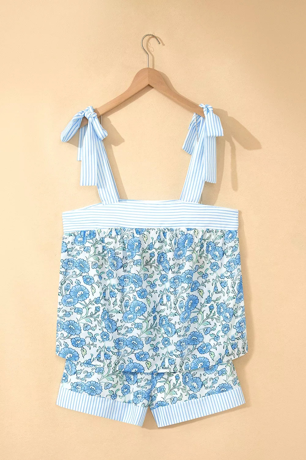 Floral tie strap top and shorts side view