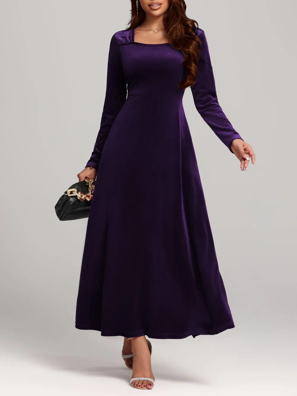 Fabric sheen detail on the velvet dress