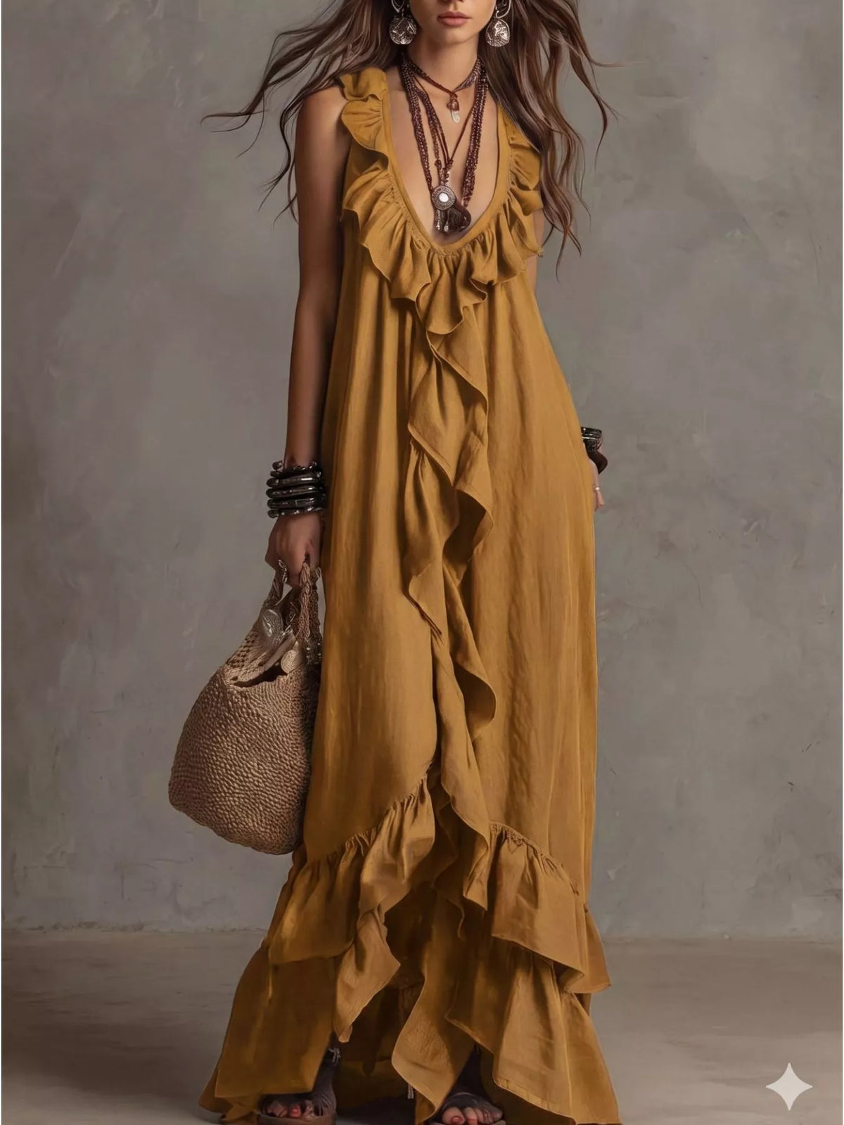 Ruffled sleeveless maxi dress back view