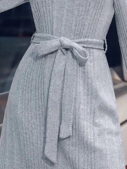 Ribbed Knit Long Sleeve Sweater Dress - Fashorio