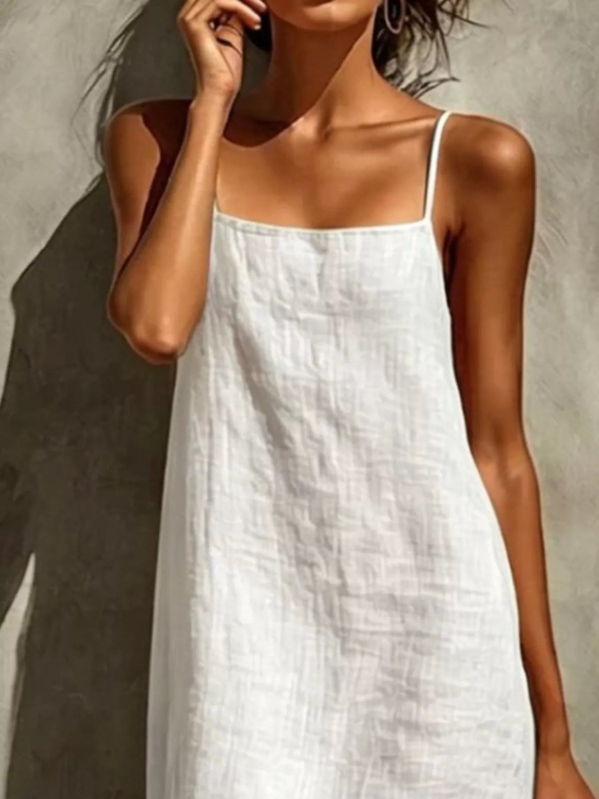 Sleeveless linen feel maxi dress side view