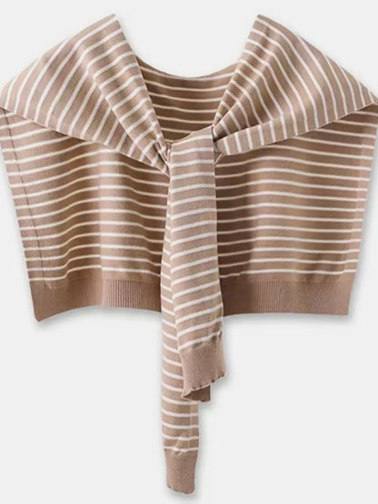 Striped Contrast Knit Wrap Camel One Size - Fashorio