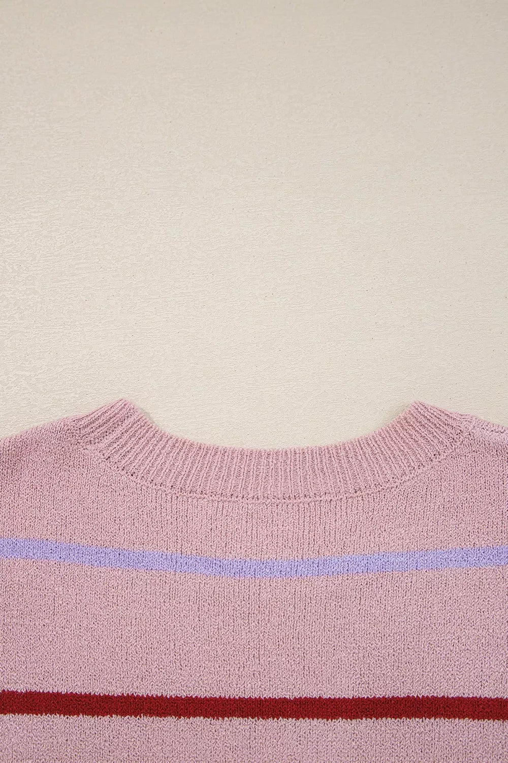 striped drop shoulder long sleeve sweater dusty pink knit texture close up