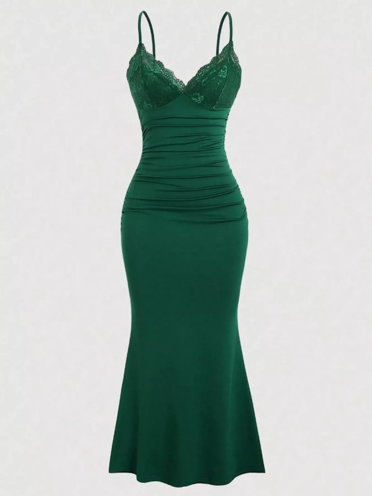Close up of the neckline on the ruched mermaid dress