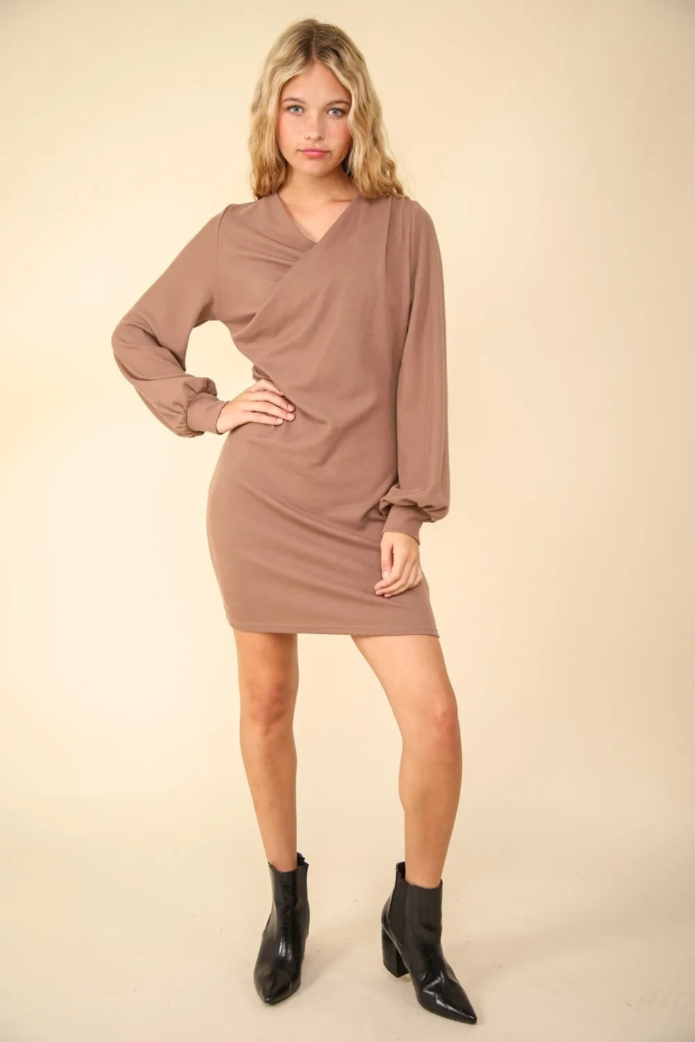 Ruched Detail Bodycon Mini Dress styled look
