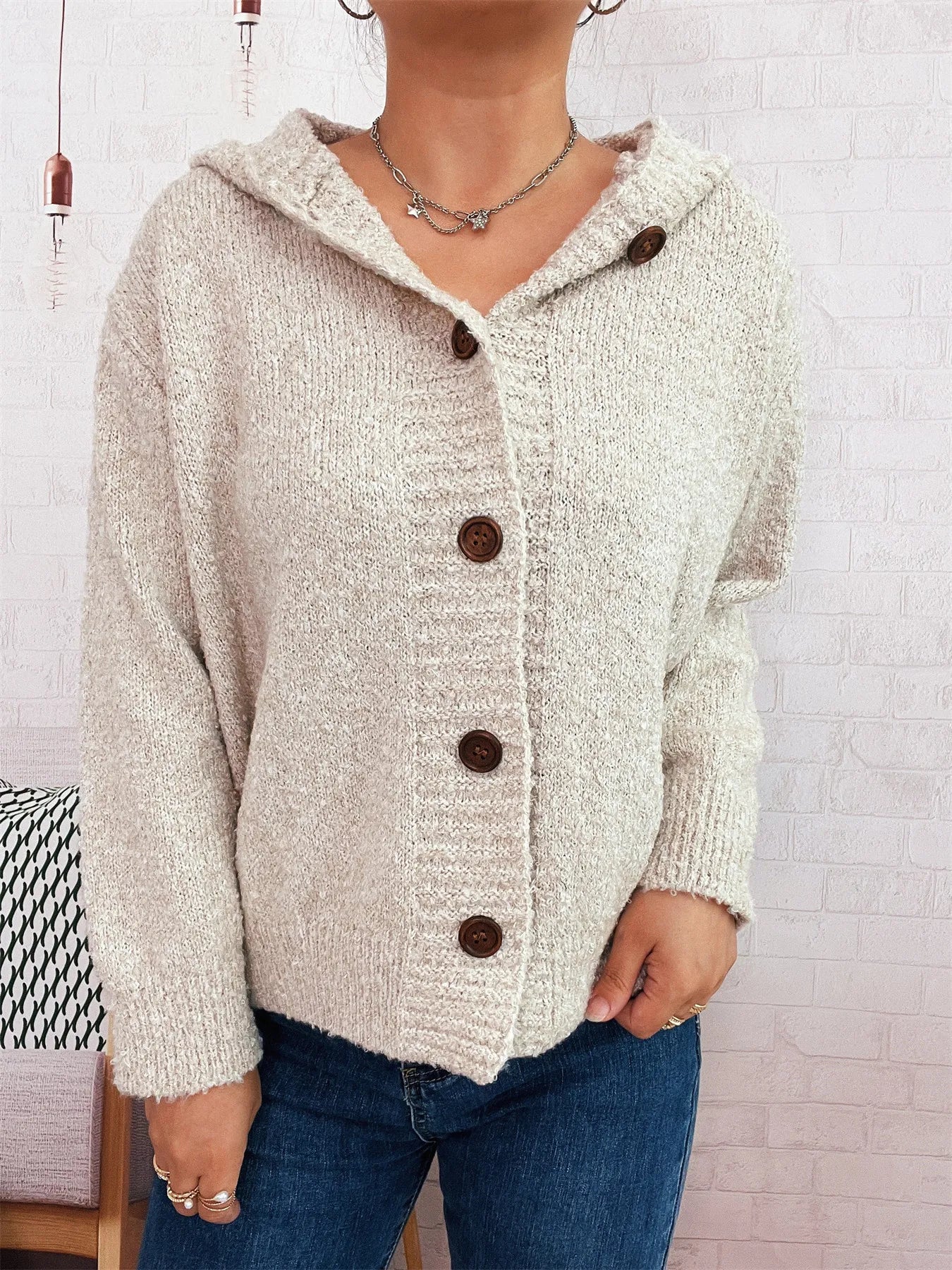 Cozy Button-Up Hooded Cardigan - Fashorio