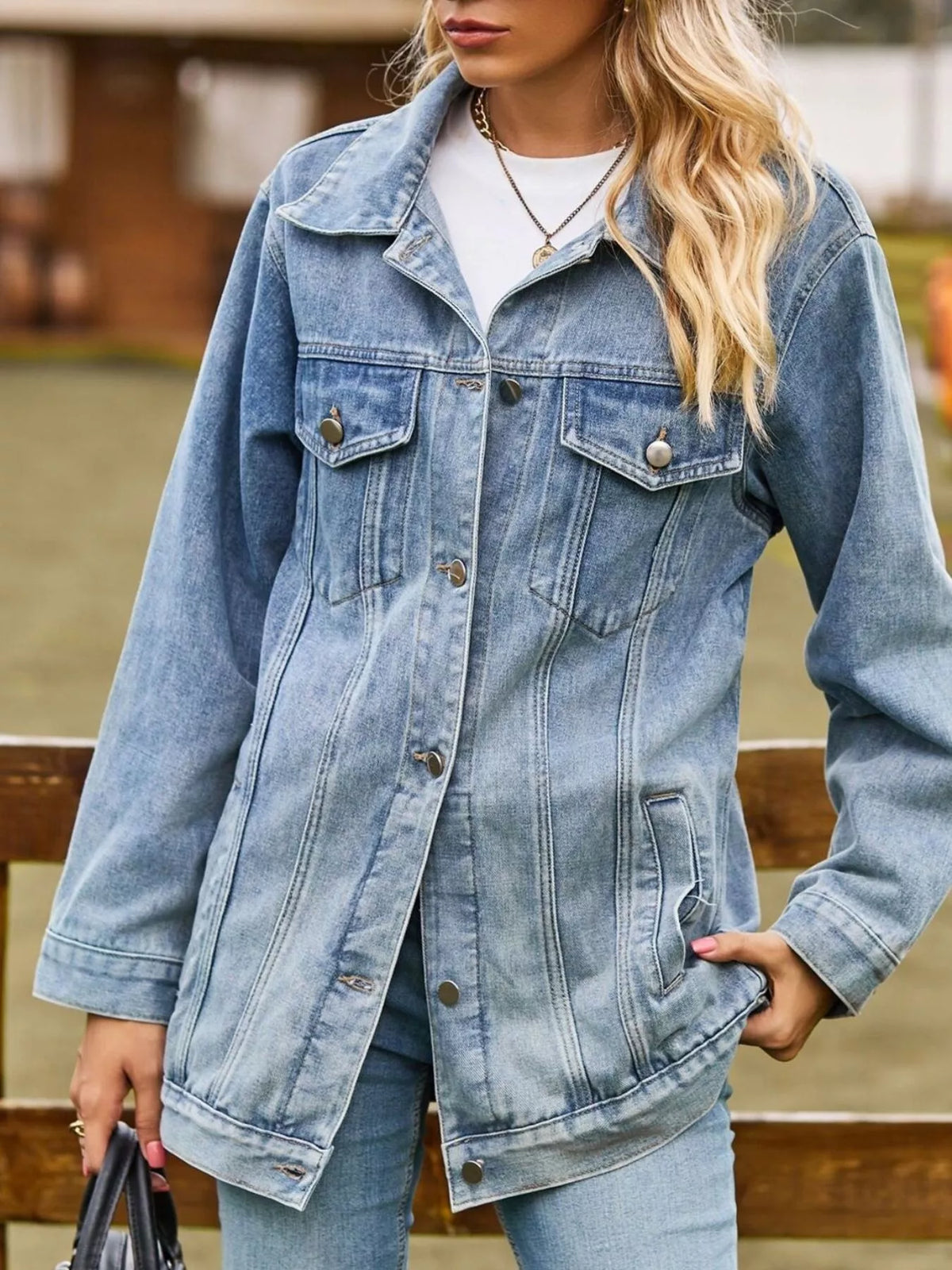 Washed Denim Jacket in Hot Pink detail