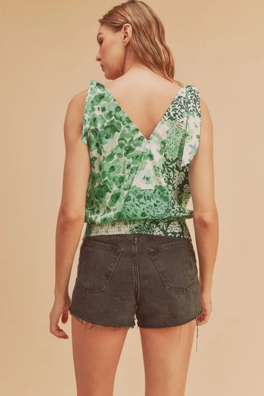 Surplice tank smocked hem detail