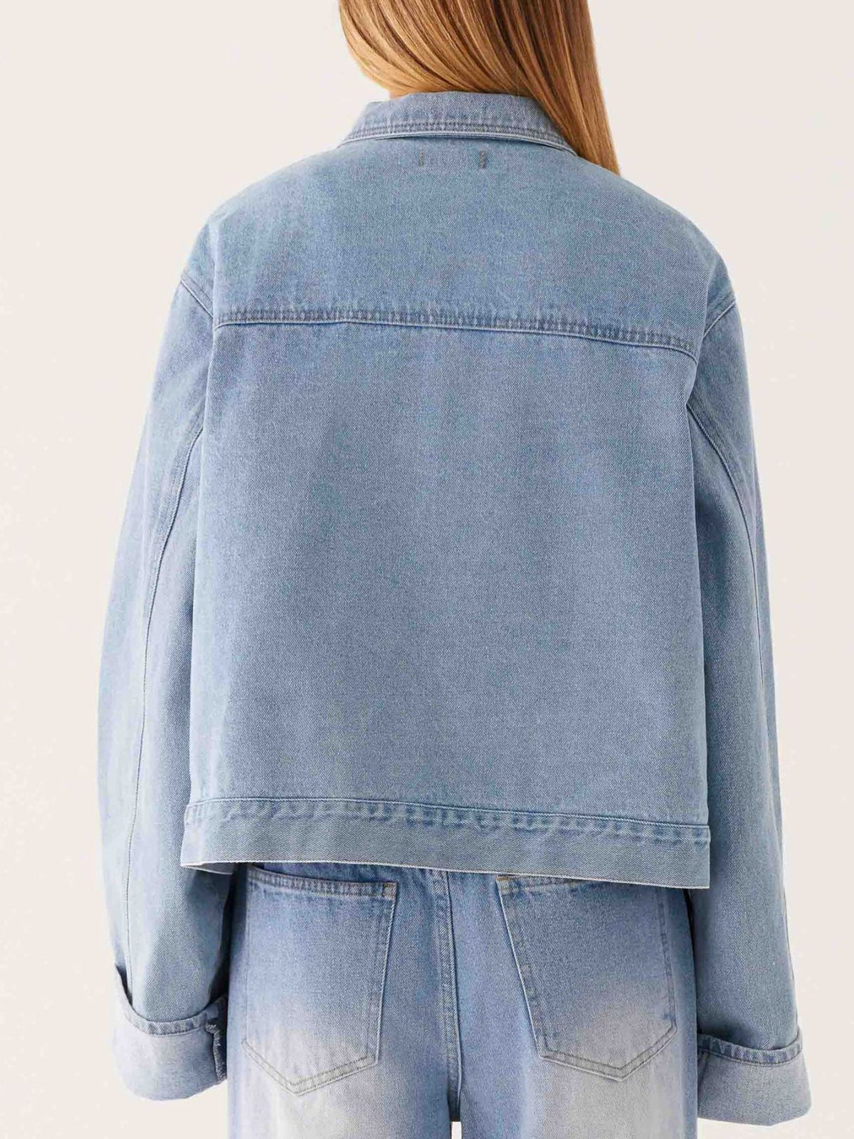 Cropped Oversized Denim Jacket in Dark Blue view 11