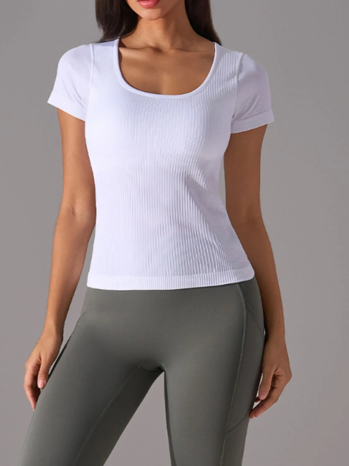 Square neck padded active t-shirt side view