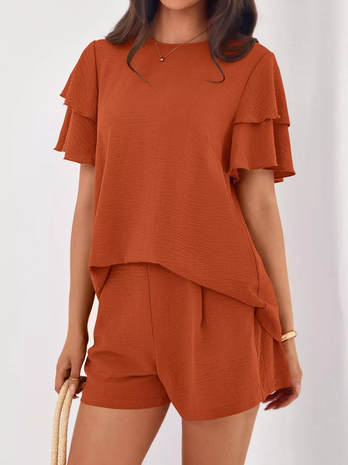 Pocketed shorts from ruffle two piece set